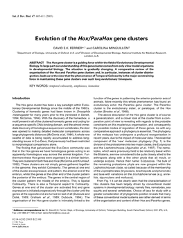 Evolution of the Hox/Parahox Gene Clusters