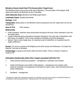 Blewbury Downs South East CTA (Conservation Target Area) the Berkshire Downs Area to the South East of Blewbury