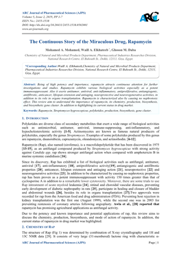 The Continuous Story of the Miraculous Drug, Rapamycin