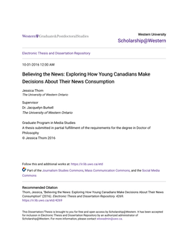 Believing the News: Exploring How Young Canadians Make Decisions About Their News Consumption