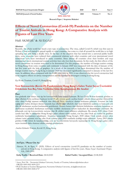 Covid-19) Pandemia on the Number of Tourist Arrivals in Hong Kong: a Comparative Analysis with Figures of Last Five Years