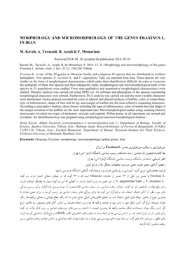 Morphology and Micromorphology of the Genus Fraxinus L