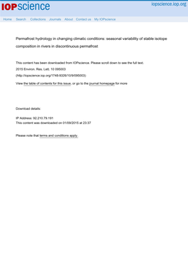 Permafrost Hydrology in Changing Climatic Conditions: Seasonal Variability of Stable Isotope Composition in Rivers in Discontinuous Permafrost