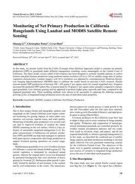 Monitoring of Net Primary Production in California Rangelands Using Landsat and MODIS Satellite Remote Sensing