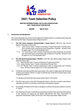 2021 Team Selection Policy