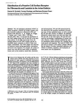 Distribution of a Putative Cell Surface Receptor for Fibronectin and Laminin in the Avian Embryo Danuta M