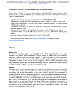 Comparative Genomics and Genome Evolution in Birds-Of-Paradise