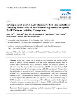 Development of a Novel BAFF Responsive Cell Line Suitable for Detecting Bioactive BAFF and Neutralizing Antibodies Against BAFF-Pathway Inhibiting Therapeutics