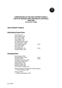 Composition of the Uefa Committees 1996-98