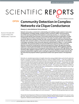 Community Detection in Complex Networks Via Clique Conductance Zhenqi Lu1, Johan Wahlström2 & Arye Nehorai1