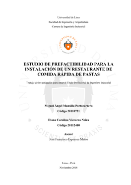 Estudio De Prefactibilidad Para La Instalación De Un Restaurante De Comida Rápida De Pastas