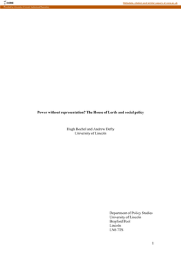 This Paper Examines the Role of the House of Lords in Relation to Social