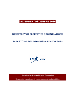 December / Décembre 2016 Directory of Securities