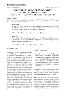 UNA ESPECIE NUEVA DE MYRCIANTHES (MYRTACEAE) DE COLOMBIA a New Species of Myrcianthes (Myrtaceae) from Colombia