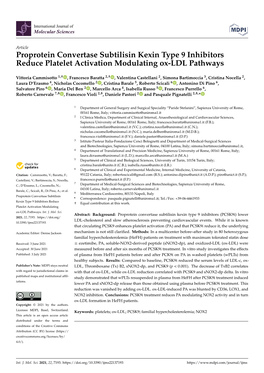 Proprotein Convertase Subtilisin Kexin Type 9 Inhibitors Reduce Platelet Activation Modulating Ox-LDL Pathways