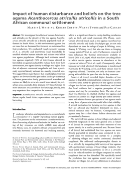 Impact of Human Disturbance and Beliefs on the Tree Agama Acanthocercus Atricollis Atricollis in a South African Communal Settlement M Artin J