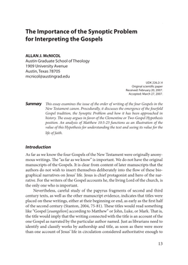 The Importance of the Synoptic Problem for Interpreting the Gospels