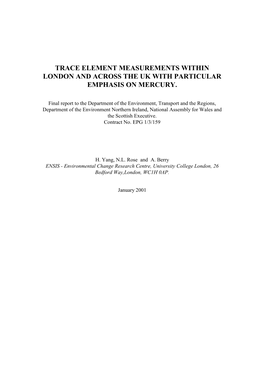 Trace Element Measurements Within London and Across the Uk with Particular Emphasis on Mercury