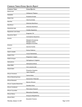 Common Names/Genus Species Report