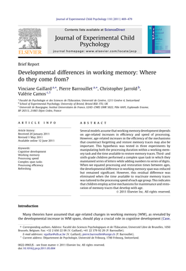 Developmental Differences in Working Memory