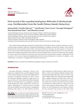 First Record of the Cyanobacterial Genus Wilmottia (Coleofascicula- Ceae, Oscillatoriales) from the South Orkney Islands (Antarctica)