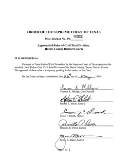 ORDER of the SUPREME COURT of TEXAS 13®92 Misc