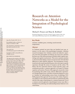 Research on Attention Networks As a Model for the Integration of Psychological Science