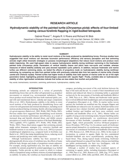 RESEARCH ARTICLE Hydrodynamic Stability of the Painted Turtle (Chrysemys Picta): Effects of Four-Limbed Rowing Versus Forelimb Flapping in Rigid-Bodied Tetrapods