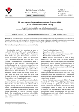 First Records of the Genus Paratrombium Bruyant, 1910 (Acari: Trombidiidae) from Turkey