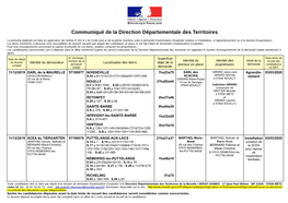 Communiqué De La Direction Départementale Des Territoires