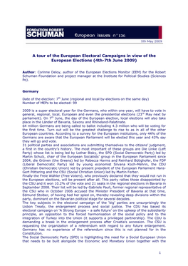 A Tour of the European Electoral Campaigns in View of the European Elections (4Th-7Th June 2009)