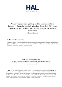 Value Regimes and Pricing in the Pharmaceutical Industry