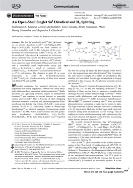 An Open‐Shell Singlet Sni Diradical and H2 Splitting