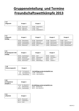 Gruppeneinteilung Und Termine Freundschaftswettkämpfe 2013