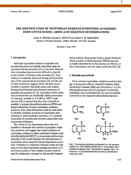 THE IDENTIFICATION of TRYPTOPHAN RESIDUES in PROTEINS AS OXIDISED DERIVATIVES DURING AMINO ACID SEQUENCE DETERMINATIONS Adam S