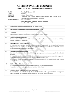 Azerley Parish Council Minutes of a Parish Council Meeting