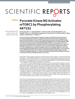 Pyruvate Kinase M2 Activates Mtorc1 by Phosphorylating AKT1S1