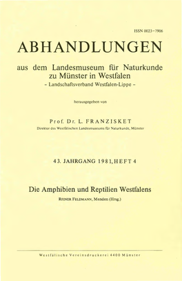 Die Amphibien Und Reptilien Westfalens