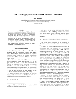 Self-Modeling Agents and Reward Generator Corruption