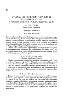 Studies on Nitrogen Fixation by Blue-Green Algae I