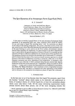 The Spin Dynamics of an Anisotropic Fermi Superfluid (3He?)
