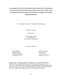 Population Structure and Habitat Usage of Winter Flounder (Pseudopleuronectes Americanus) in the Hudson River Estuary Investigated Through Otolith Microchemistry
