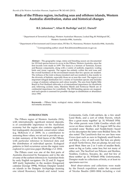 Birds of the Pilbara Region, Including Seas and Offshore Islands, Western Australia: Distribution, Status and Historical Changes