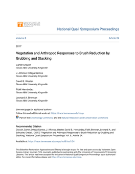 Vegetation and Arthropod Responses to Brush Reduction by Grubbing and Stacking