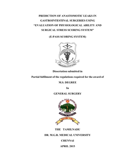 Prediction of Anastomotic Leaks in Gastrointestinal Surgeries Using “Evaluation of Physiological Ability and Surgical Stress Scoring System”