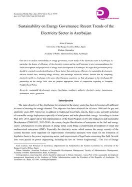 Recent Trends of the Electricity Sector in Azerbaijan