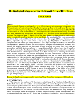 The Geological Mapping of the EL Shereik Area of River State, North