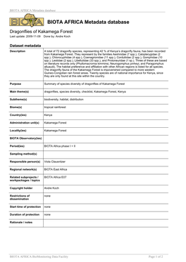 BIOTA AFRICA Metadata Database