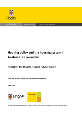 Housing Policy and the Housing System in Australia: an Overview