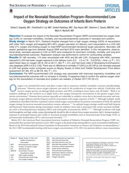 Impact of the Neonatal Resuscitation Program–Recommended Low Oxygen Strategy on Outcomes of Infants Born Preterm